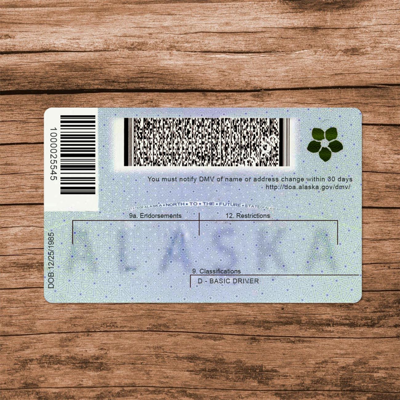 Alaska Driver License Template, Alaska PSD License